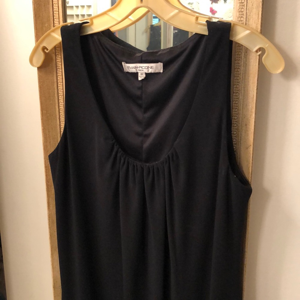 Evan Picone black stretch dress gathered round neckline sleeveless cocktail 💎LBD - Picture 2 of 7